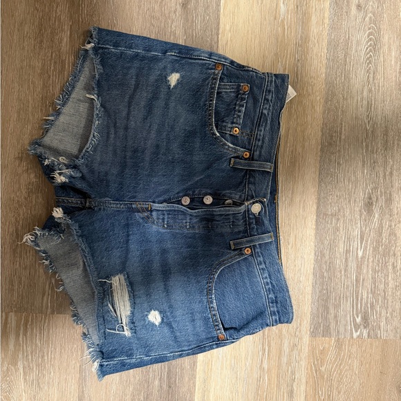 Levis Strauss Pants - Ripped High-Rise Denim Shorts in Blue